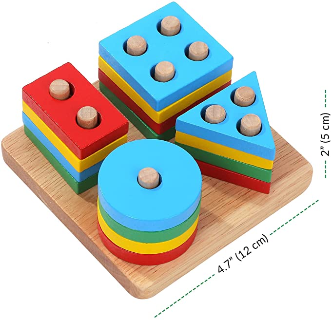 Wooden Stacking Toys & Shape Sorting Board | Geometric Shape Stacker | Eco-Friendly & Non-Toxic Wooden Toy | Early Childhood Development Toys for Fine Motor Skills